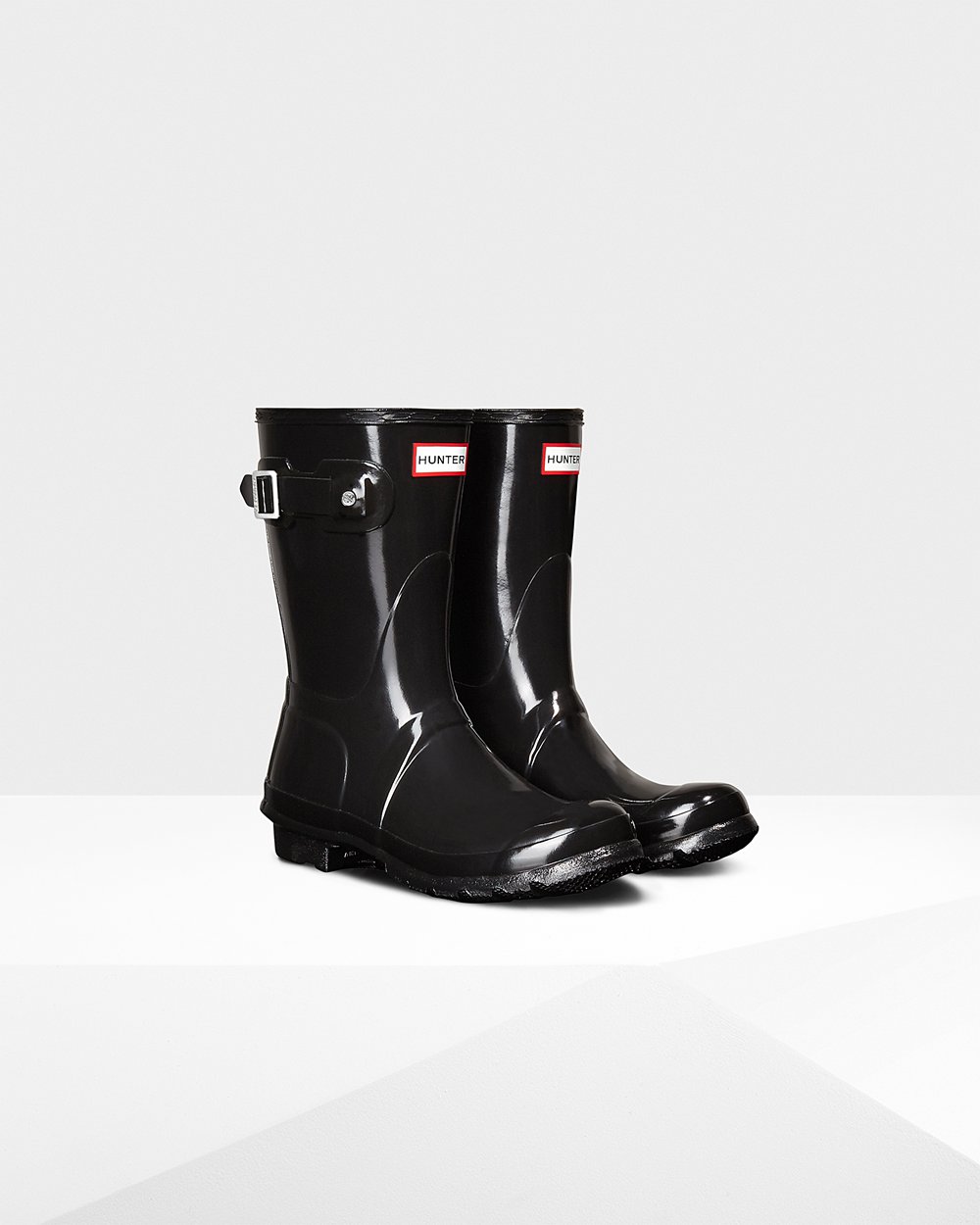 Womens Short Rain Boots - Hunter Original Gloss (10UKIAGPC) - Black